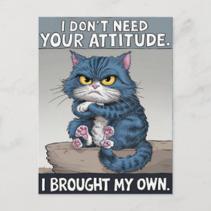 Cartão Postal Sapphire Feline Perfeitado em Wooden Perch