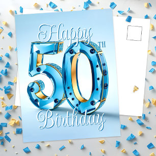 Cartão Postal Sapphire sofisticado e 50º aniversário Dourado