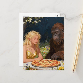Cartão Postal Saquatch and Fairy Pizza Party
