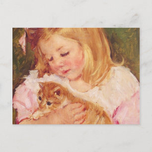 Cartão Postal Sara segurando um gato, Mary Cassatt