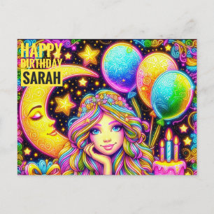 Cartão Postal SARAH ~ ANIVERSÁRIO ~  Menina Arco-Íris 3D ~