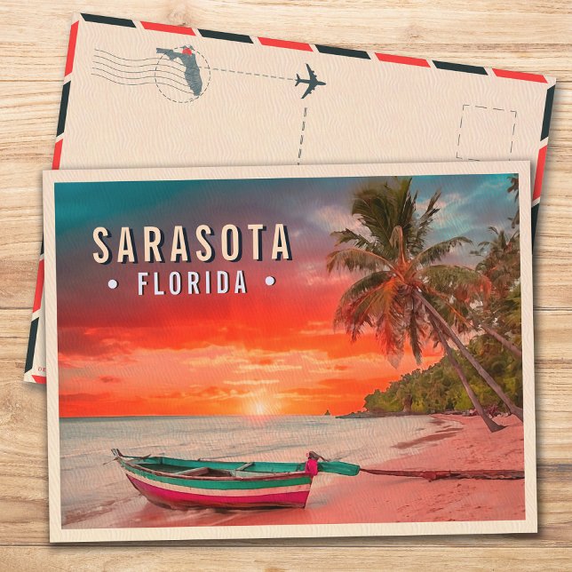 Cartão Postal Sarasota Florida Beach Tropical Palm Tree 1960 (Criador carregado)
