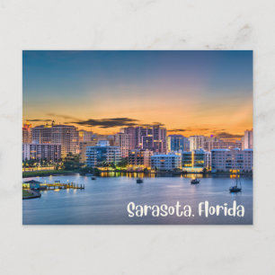 Cartão Postal Sarasota, Flórida Centro e Barcos ao Pôr do Sol