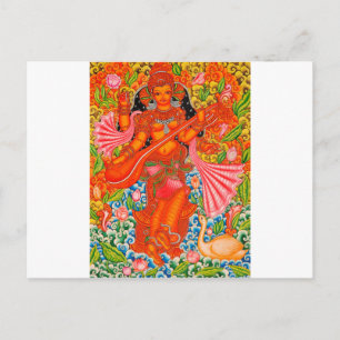 CARTÃO POSTAL SARASWATI HINDU GODDESES DE APRENDER TANJORE