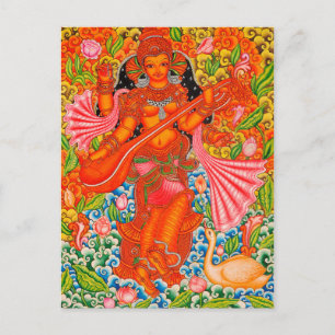 CARTÃO POSTAL SARASWATI HINDU GODDESES DE APRENDER TANJORE