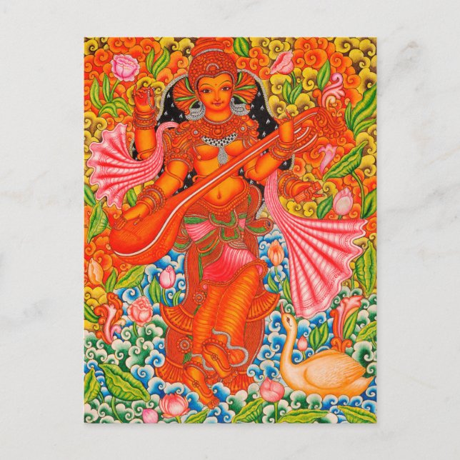 CARTÃO POSTAL SARASWATI HINDU GODDESES DE APRENDER TANJORE (Frente)