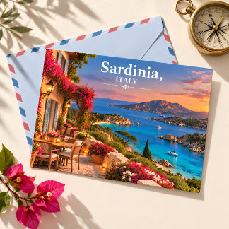 Cartão Postal Sardenha Itália Pôr do Sol Baía Turquesa Viagem