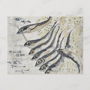 Cartão Postal Sardinhas de Teisai, Hokuba Ukiyoe