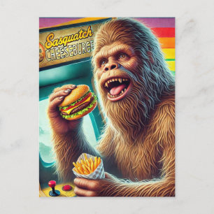 Cartão Postal Sasquatch Cheeseburger e Fries - Arcade Retroativa