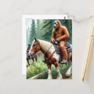 Cartão Postal Sasquatch Dirige Um Cavalo