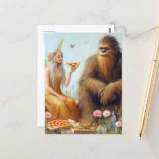 Cartão Postal Sasquatch e Fairy Pizza Date