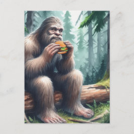 Cartão Postal Sasquatch e Floresta de Aquarela Cheesburger