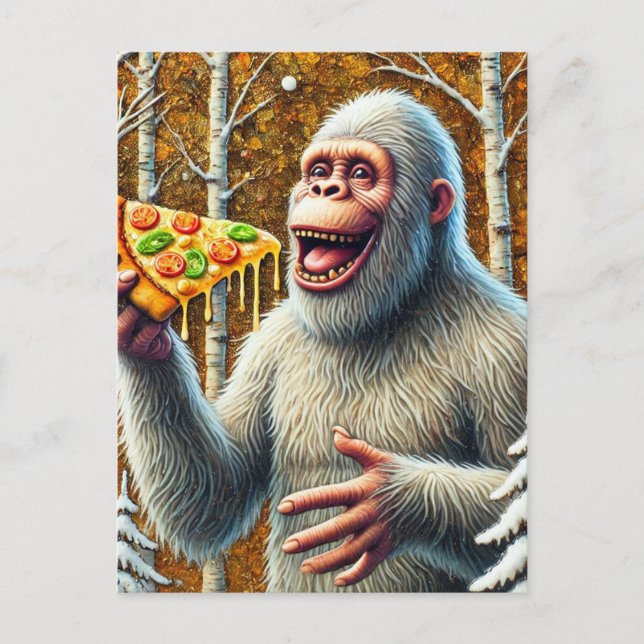 Cartão Postal Sasquatch e Pizza em uma Floresta Birch (Frente)