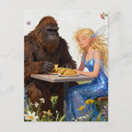 Cartão Postal Sasquatch e Tacos Comendo Fada
