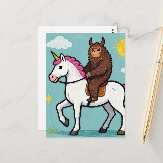 Cartão Postal Sasquatch e um Unicórnio (Frente/Verso In Situ)