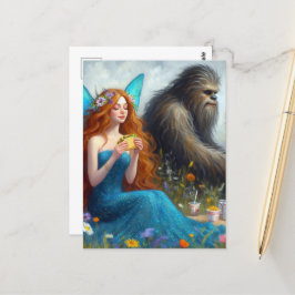 Cartão Postal Sasquatch e uma Fada em um Piquenique