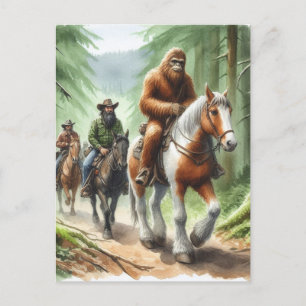 Cartão Postal Sasquatch em uma trilha de grupo a cavalo