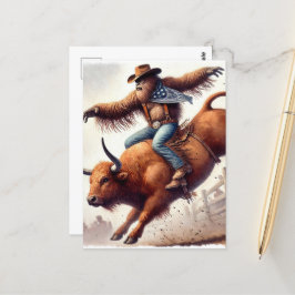 Cartão Postal Sasquatch faz uma arte de fantasia de touro rodead