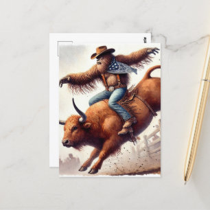 Cartão Postal Sasquatch faz uma arte de fantasia de touro rodead