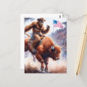 Cartão Postal Sasquatch faz uma arte de fantasia de touro rodead
