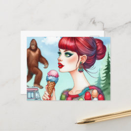 Cartão Postal Sasquatch no Caminhão Sorvete
