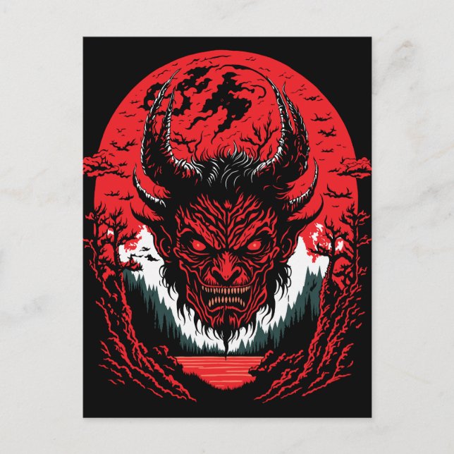 Cartão Postal Satã | Design de Gráfico da Cabeça de Demônio (Frente)