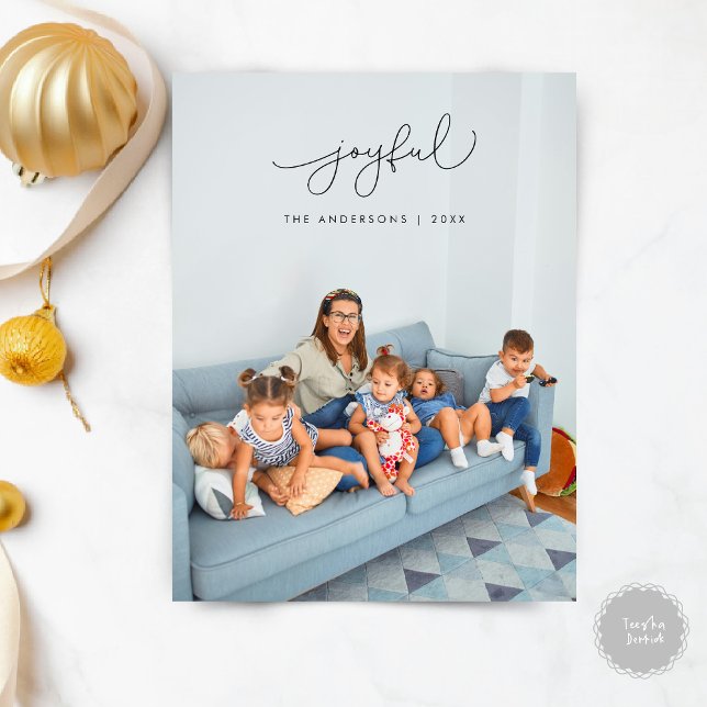 Cartão Postal Saudação alegre, Feliz Natal Foto da Família (Joyful Greeting, Merry Christmas Family Photo Postcard, Modern Minimalist themed)