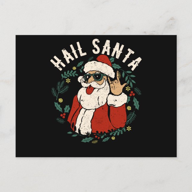 Cartão Postal Saudação ao Trenó do Papai Noel Rock Metal Natal (Frente)