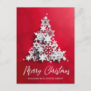 Cartão Postal Saudação Corporativa da Árvore de Natal em Floco d