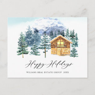 Cartão Postal Saudação Corporativa de Natal com Árvore de Pinhei