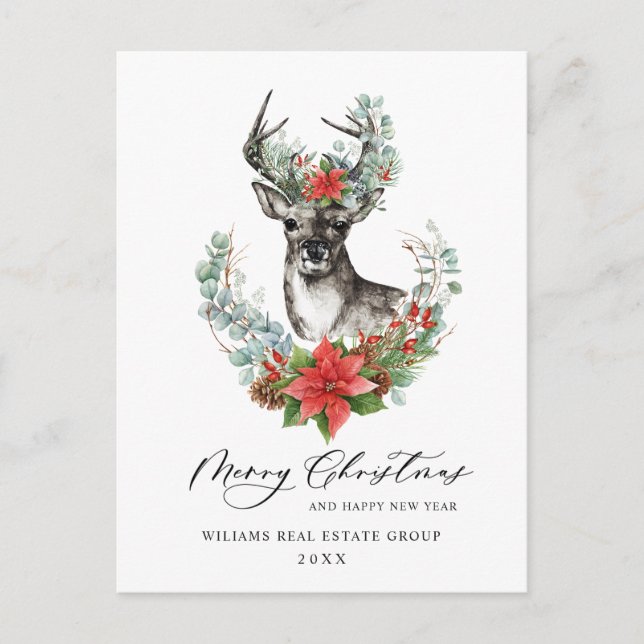 Cartão Postal Saudação Corporativa de Vedante de Natal Aquarela (Frente)