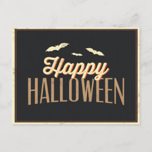 Cartão Postal Saudação da Tipografia do Feliz Halloween Bats