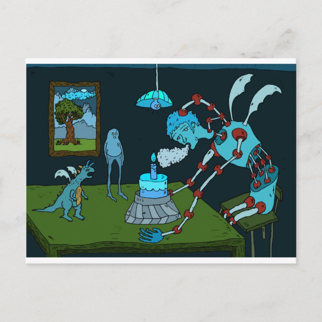 Cartão Postal Saudação de aniversário azul (Frente)