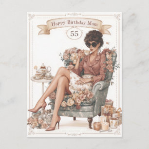 Cartão Postal Saudação de Aniversário Vintage para a Mamãe com I