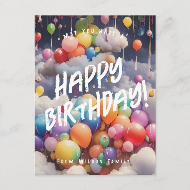 Cartão Postal Saudação de balões arco-íris de Bídia Editáveis (Frente)