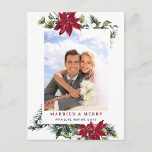 Cartão Postal Saudação de Foto do Quadro de Poinsettia de Natal
