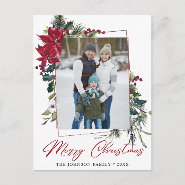 Cartão Postal Saudação de Foto do Quadro de Poinsettia de Natal  (Frente)