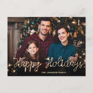 Cartão Postal Saudação de FOTO do Script Sparkle Dourado do feli