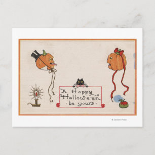 Cartão Postal Saudação de Halloween & Sra. Jack-O-Lantern