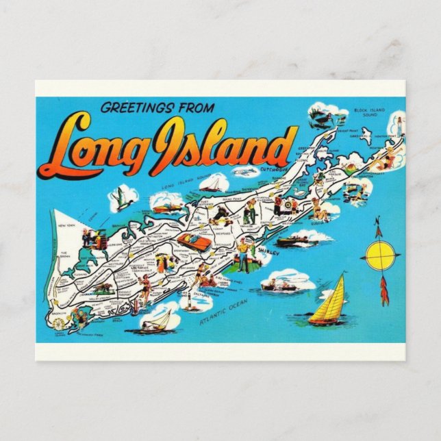 Cartão Postal Saudação de Long Island, NY (Frente)