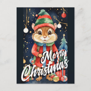 Cartão Postal Saudação de Mistura de Natal Chipmunk