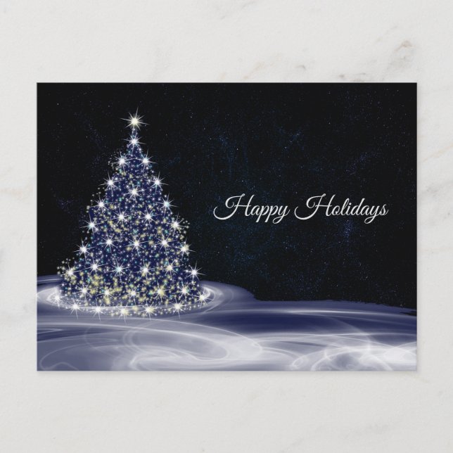 Cartão Postal Saudação de Natal Árvore Brilhante Azul Inverno Az (Frente)