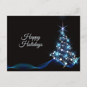 Cartão Postal Saudação de Natal Árvore Brilhante Azul Preta Eleg
