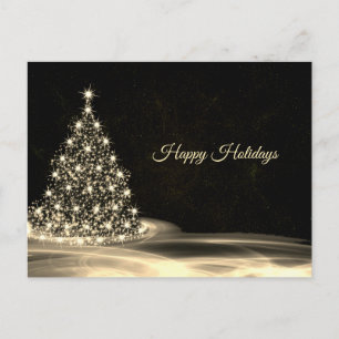 Cartão Postal Saudação de Natal Árvore Brilhante Dourada Inverno
