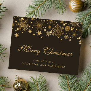 Cartão Postal Saudação de Natal da Companhia Dourada Snowflakes