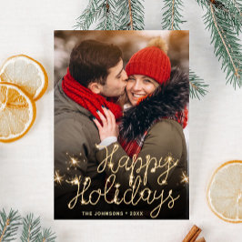 Cartão Postal Saudação de Natal da FOTO de Feriado do Ouro Moder