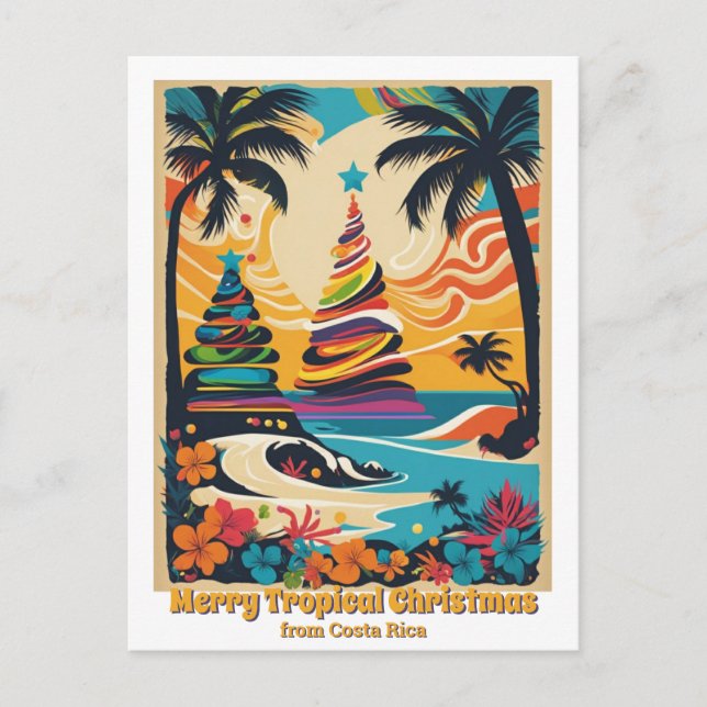 Cartão Postal Saudação de Natal de praia tropical Costa Rica (Frente)