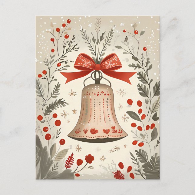 Cartão Postal Saudação de Natal Festivo Bell (Frente)
