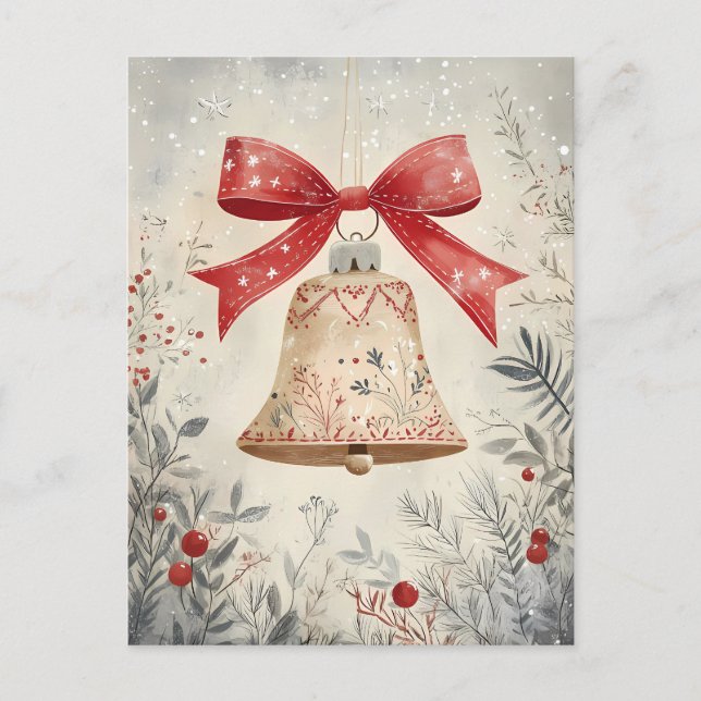 Cartão Postal Saudação de Natal Festivo Bell (Frente)