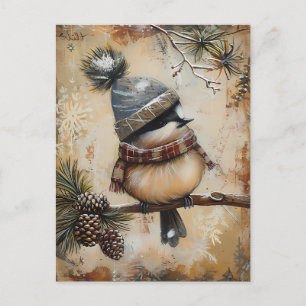 Cartão Postal Saudação de Natal Festivo com Pássaro Bonitinho